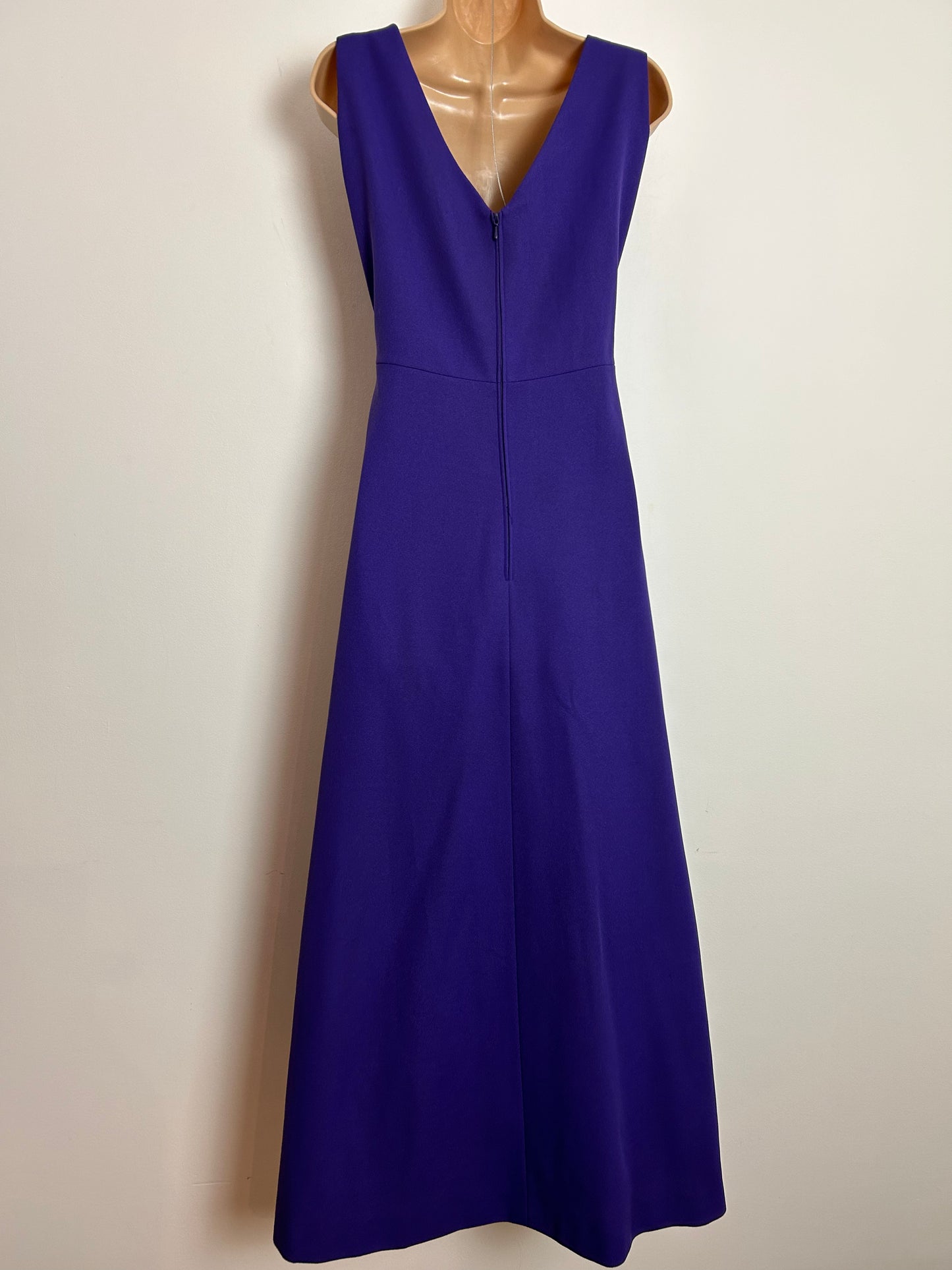 Vintage 1970s UK Size 12 Purple Diamante Shoulder & Brooch Detail Evening Occasion Maxi Dress