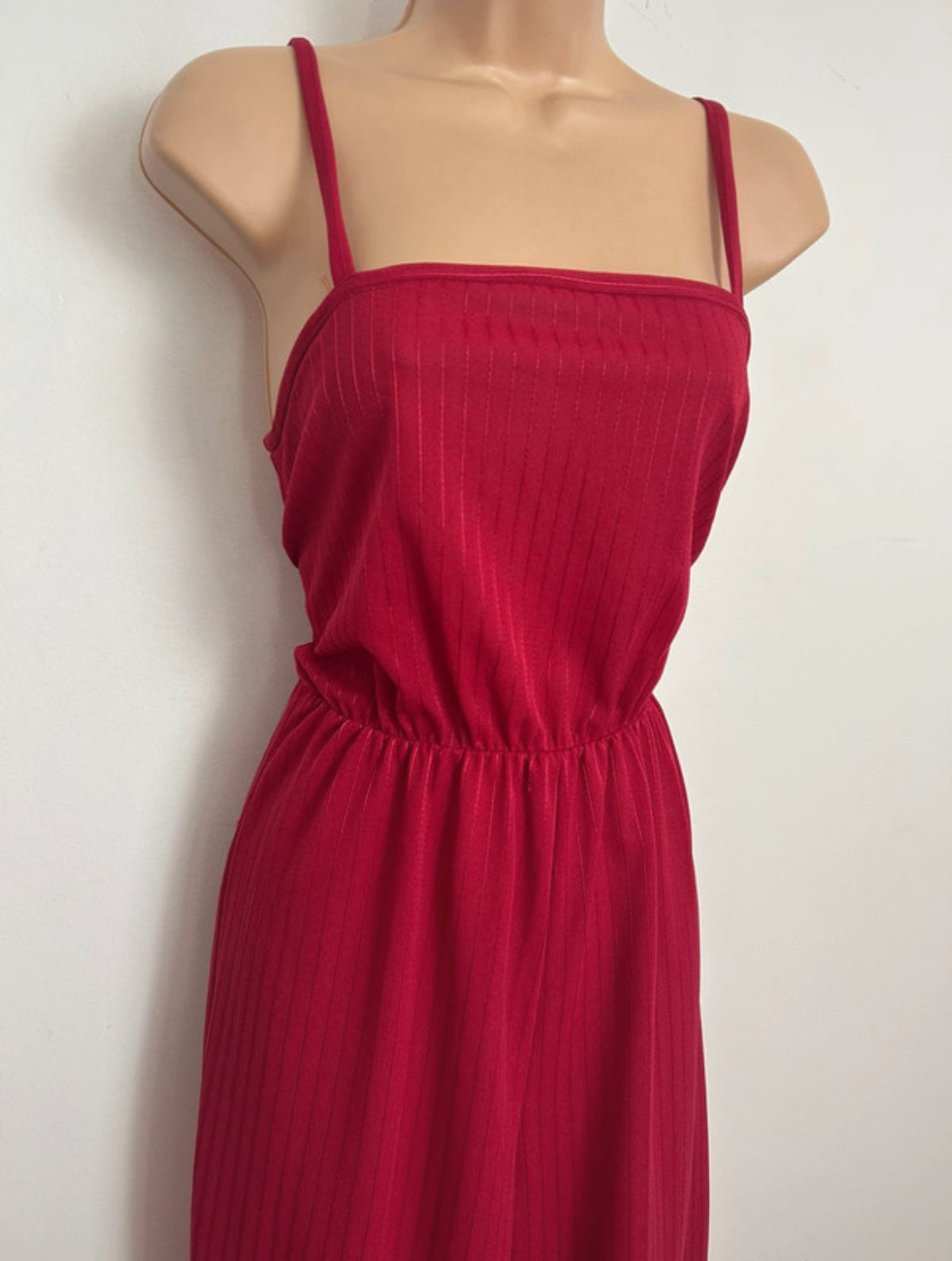 Vintage Late 1970s Size 8/10 Raspberry Red Stripe Strappy Tapered Leg Jumpsuit