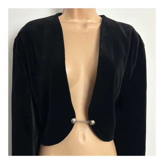 Vintage 1980s Size 14-16 Black Velvet Shrug Style Cover Up Jacket