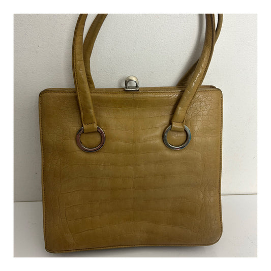 Vintage 50s 60s Beige Leather Double Top Handle Kelly Bag