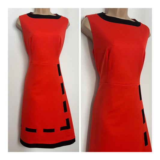 Vintage 1960s LEROSE Size 10-12 Orange & Black Rectangular Shape Applique Detail Mod Dress