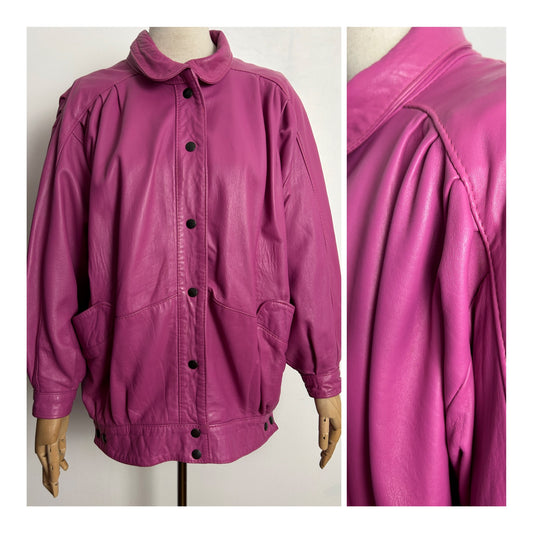 Vintage 1980s THE TAUBE COLLECTION Approx UK Size 14 Pink Leather Jacket