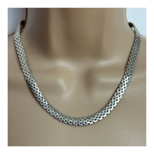 Vintage 1970s Silver Tone Choker Style Mesh Necklace