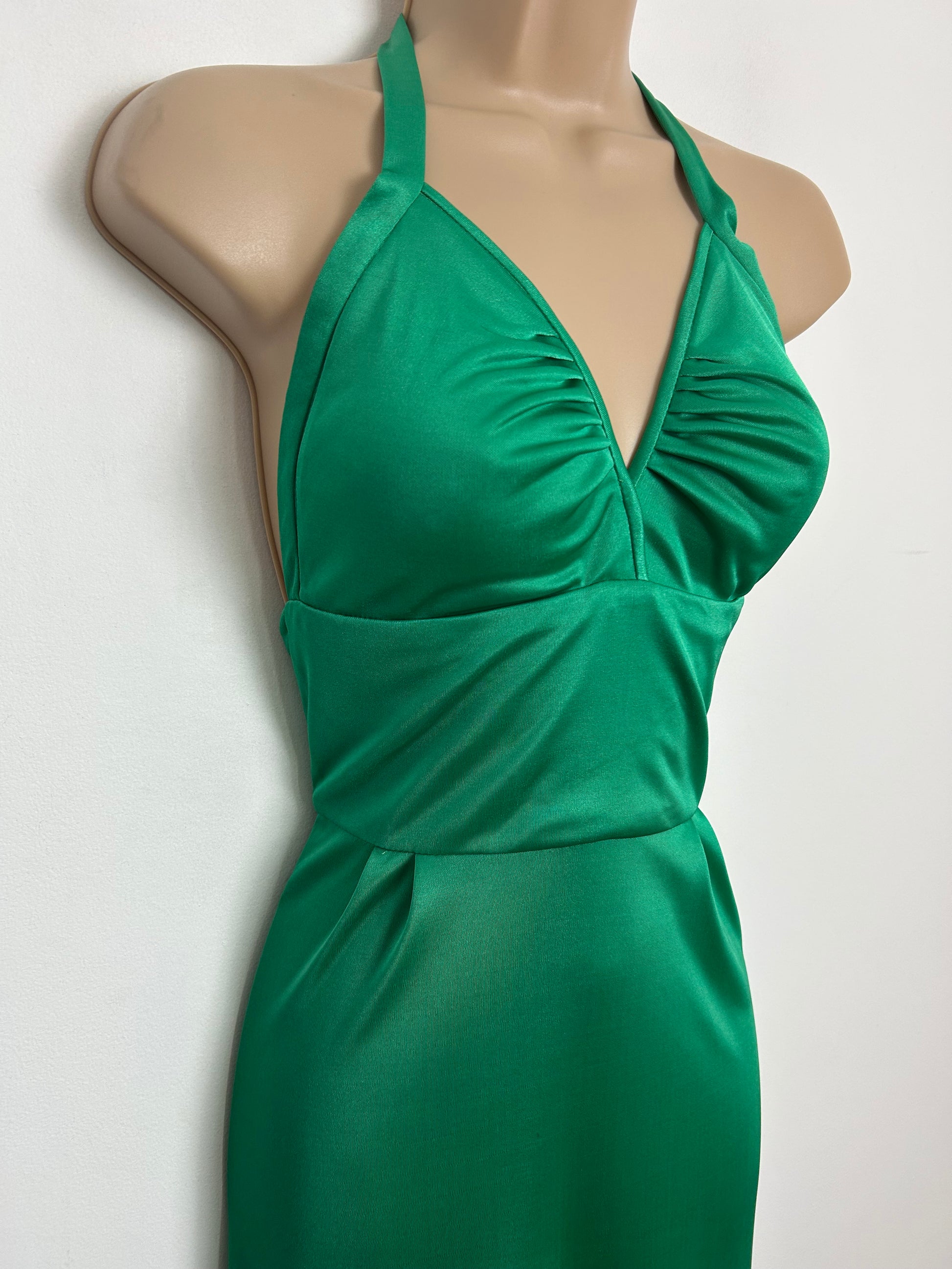 Vintage 1970s BARBARELLA Size 6 Green Shiny Look Halter Neck Summer Occasion Maxi Dress Vintage 1970s BARBARELLA Size 6 Green Shiny Look Halter Neck Summer Occasion Maxi Dress