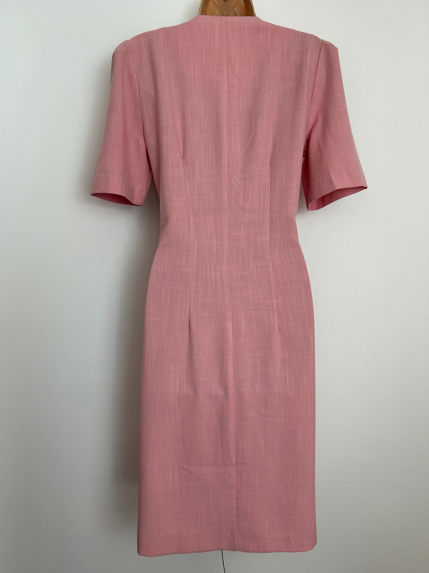 Vintage 1980s SHUBETTE UK Size 10 Pink Short Sleeve Straight Fitting Wrap Dress