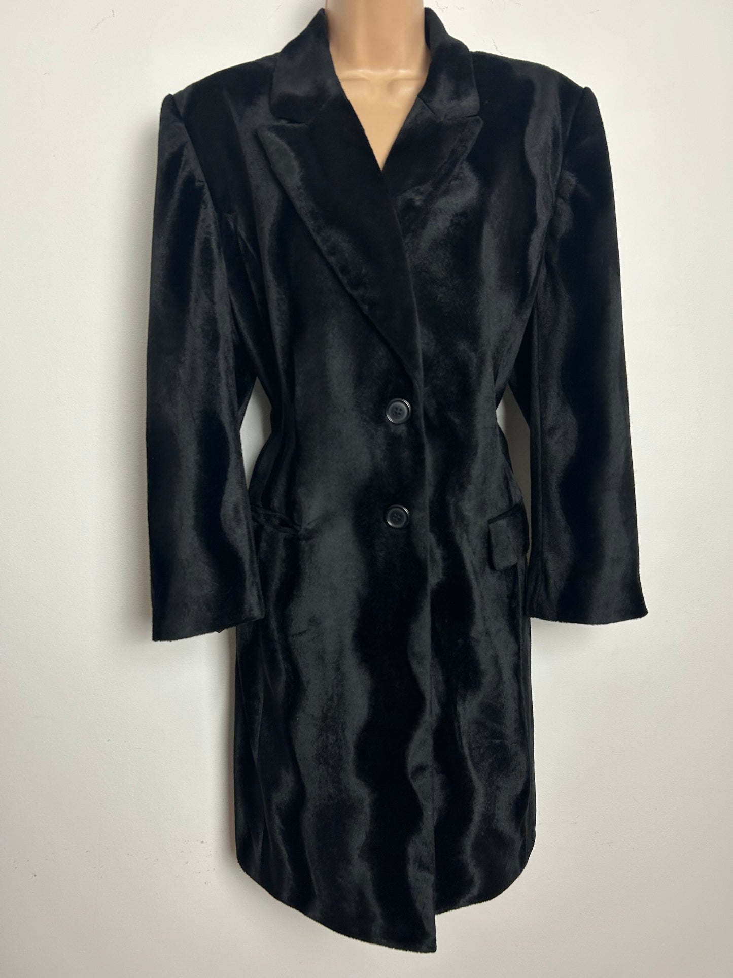 Vintage 1980s Size 12-14 Black Velvet Wavy Pattern Long Sleeve Blazer Style Jacket