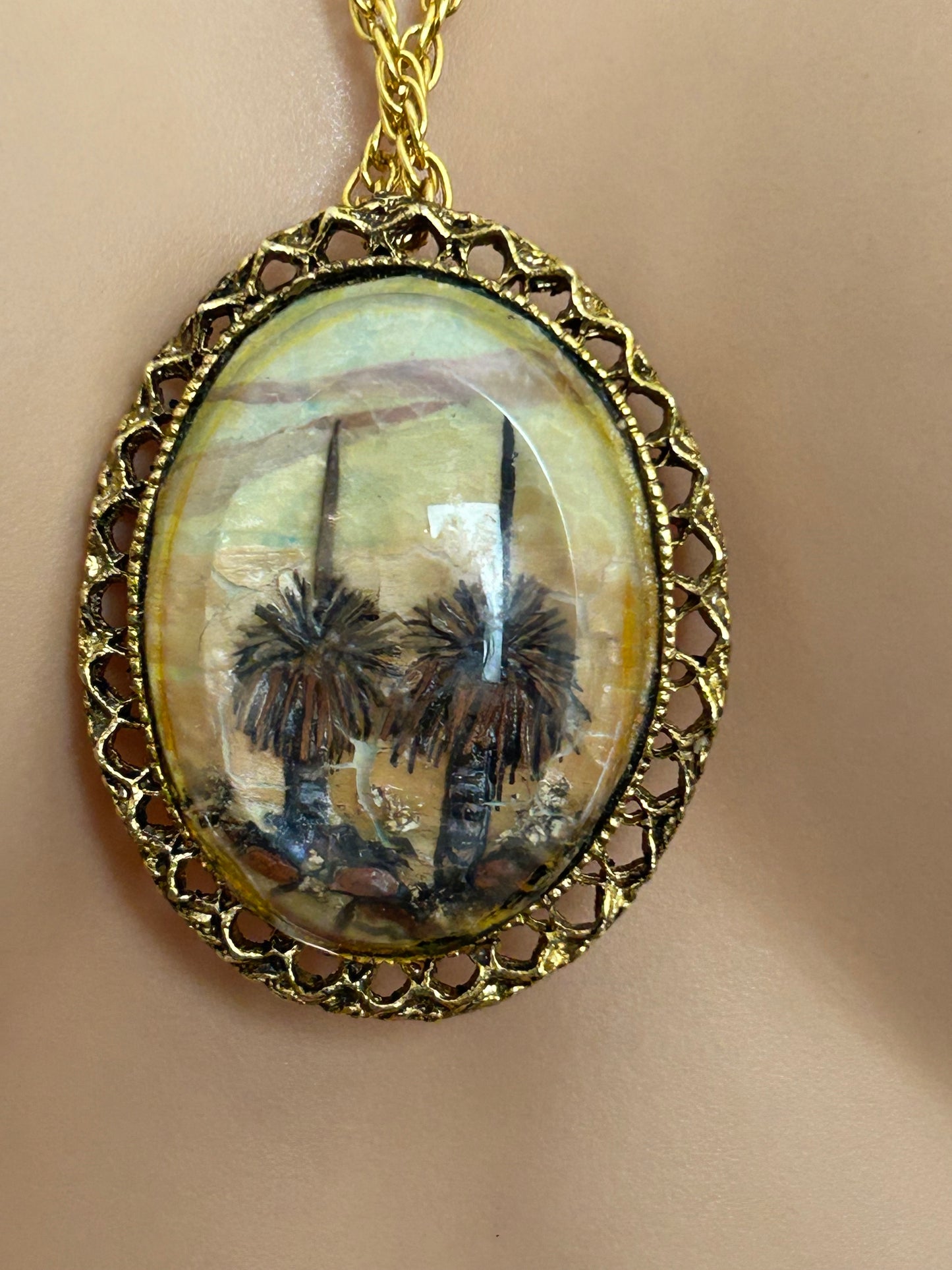Vintage 1950s RARE Handcrafted Australian Paperbark Miniature Picture Pendant & Necklace By G. Metcalfe