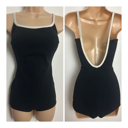Vintage Early 1970s ARIELLA Size 10-12 Black & Off White Strap Moulded Cups Swimsuit