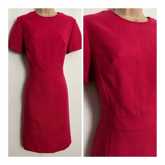 Vintage 1960s UK Size 8 Dark Pink Wool Short Sleeve Mod Shift Dress