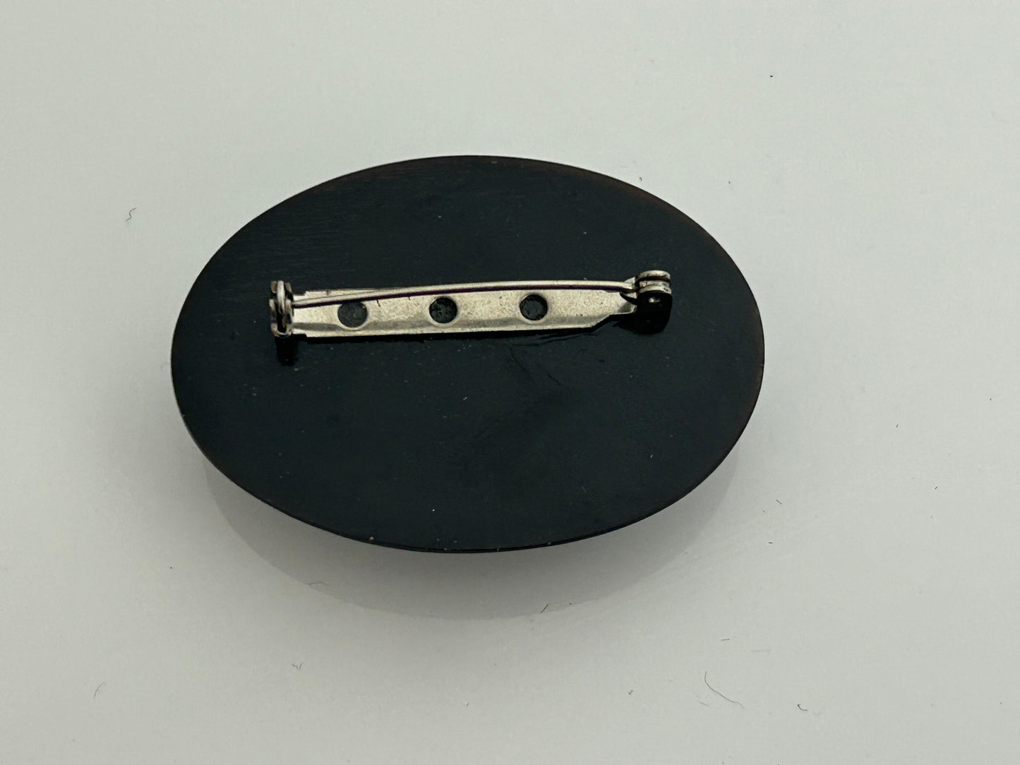 Vintage Homemade Black & Green Marble Effect Plastic Oval Shape Pin Brooch