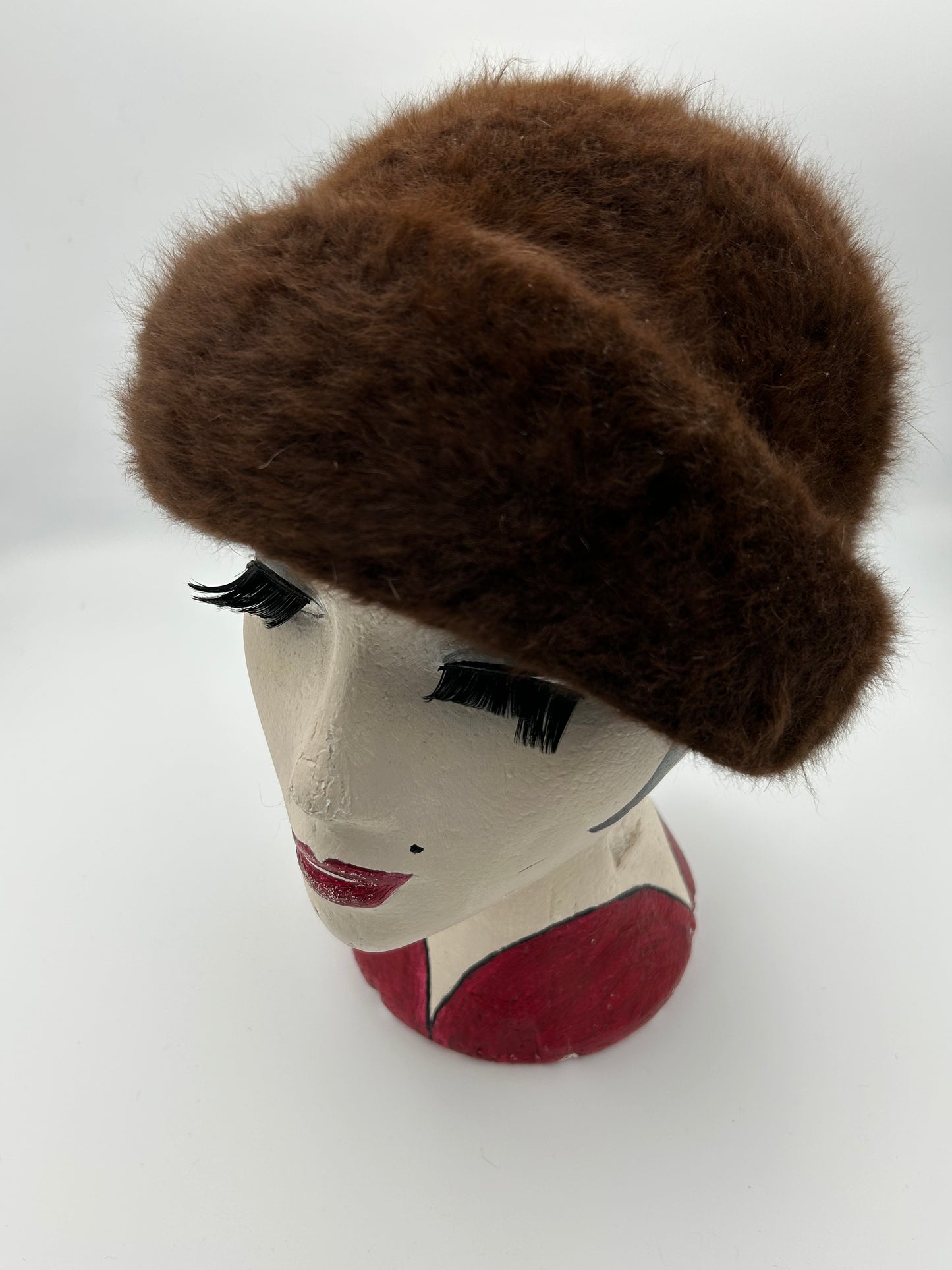 Vintage KANGORA Chocolate Brown Soft Fluffy Angora Mix Hat