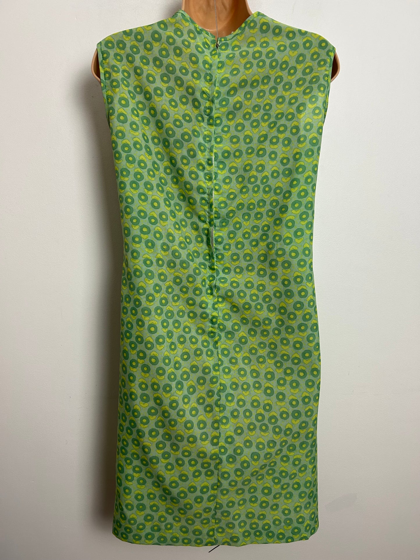 Vintage 1960s UK Size 12-14 Green Tones Abstract Circle Print Lightweight Mod Shift Dress