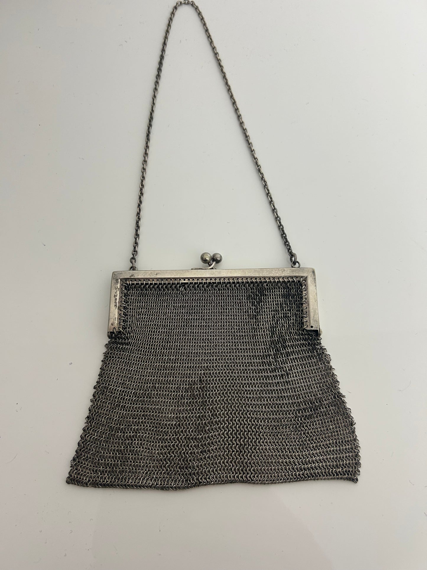 Vintage Antique Silver Mesh Chainmail Small Kiss Lock Fastening Purse