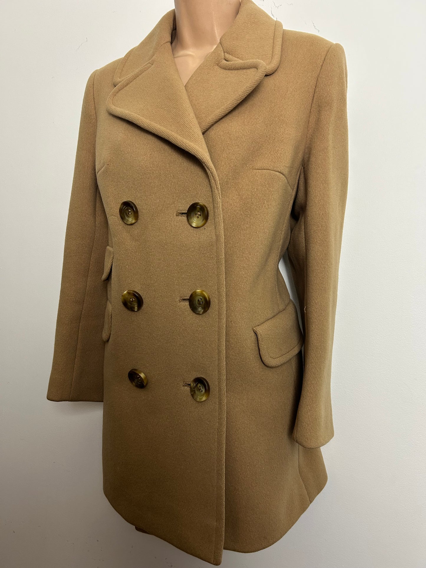Vintage 1960s EASTEX ROVERCOAT Size 10-12 Camel Pure New Wool Double Breasted Pea Coat