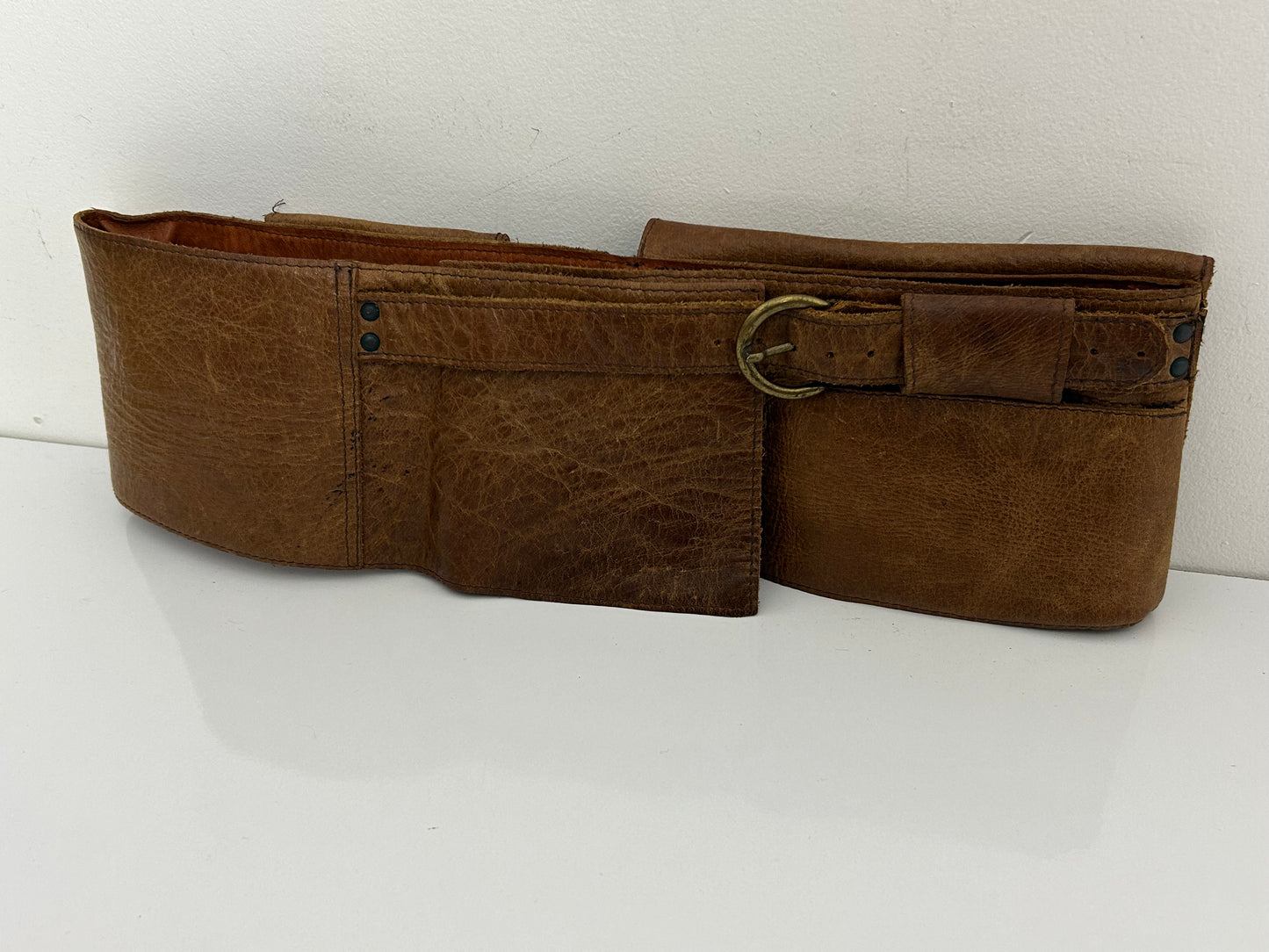 Vintage 1970s Dark Tan Brown Leather Money Market Traders Utility Belt