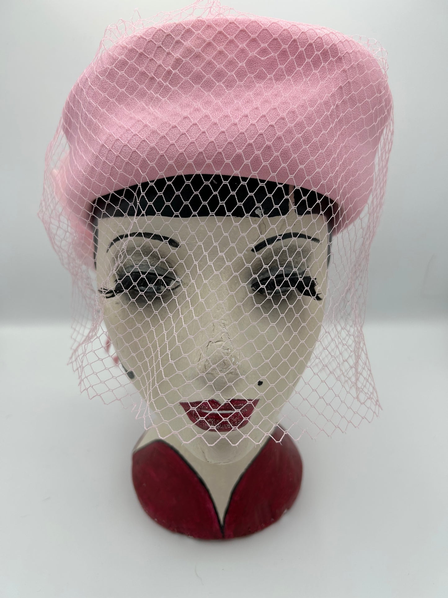 Vintage KANGOL Designs Pink Net Covered Pill Box Hat