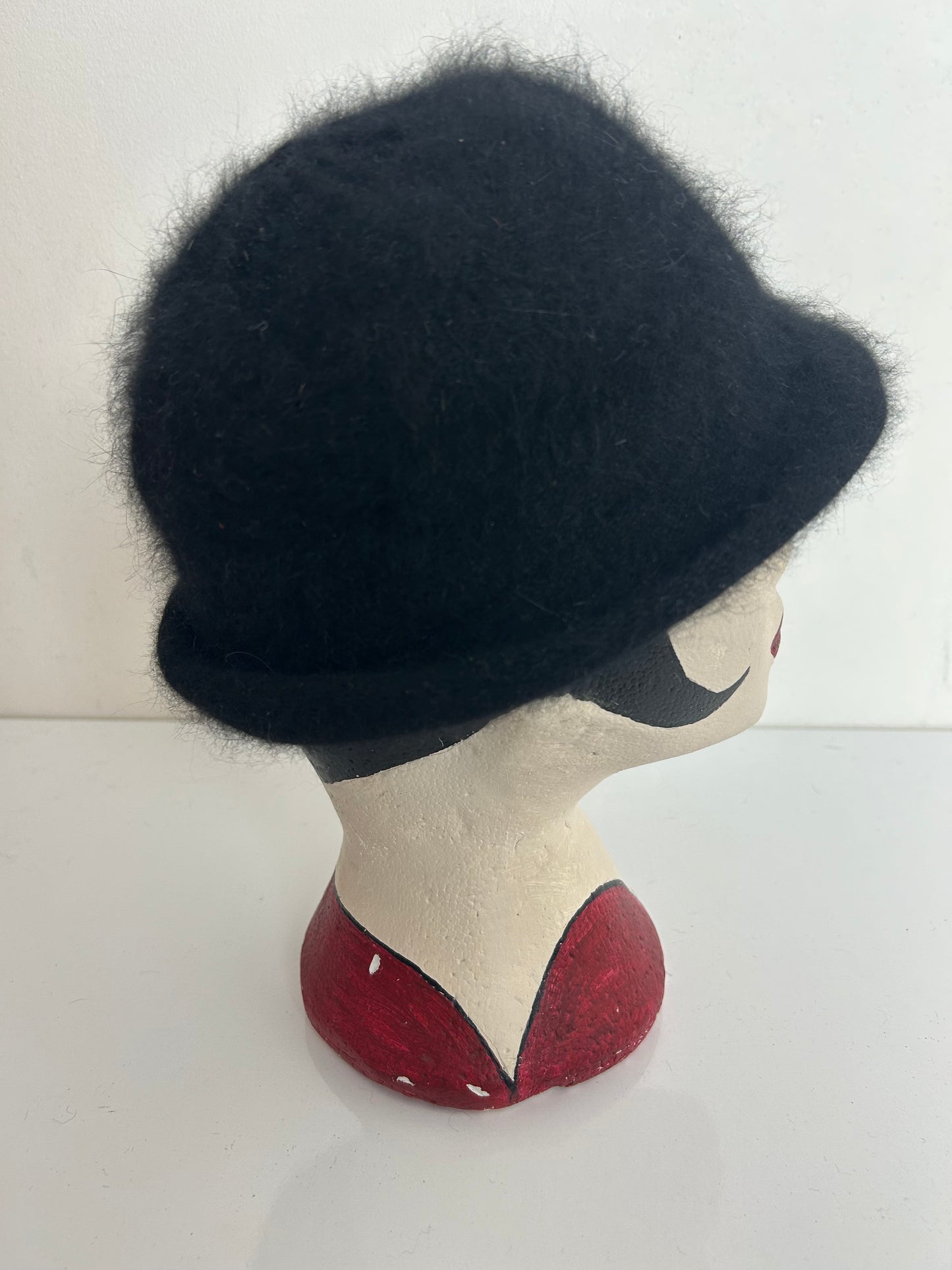 Vintage Italian Black Angora & Wool Mix Small Peaked Hat