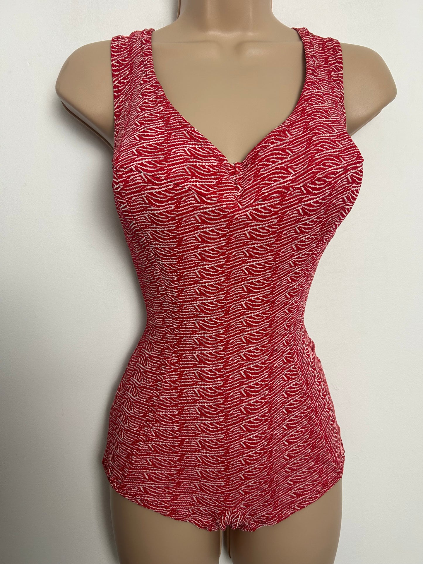 Vintage Late 1950s BALNEA PARIS Size 10 Red & White Pattern Padded Cup Swimsuit