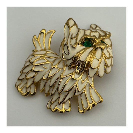 Vintage Gold Tone Base Metal Enamel Highland Terrier Pin Brooch
