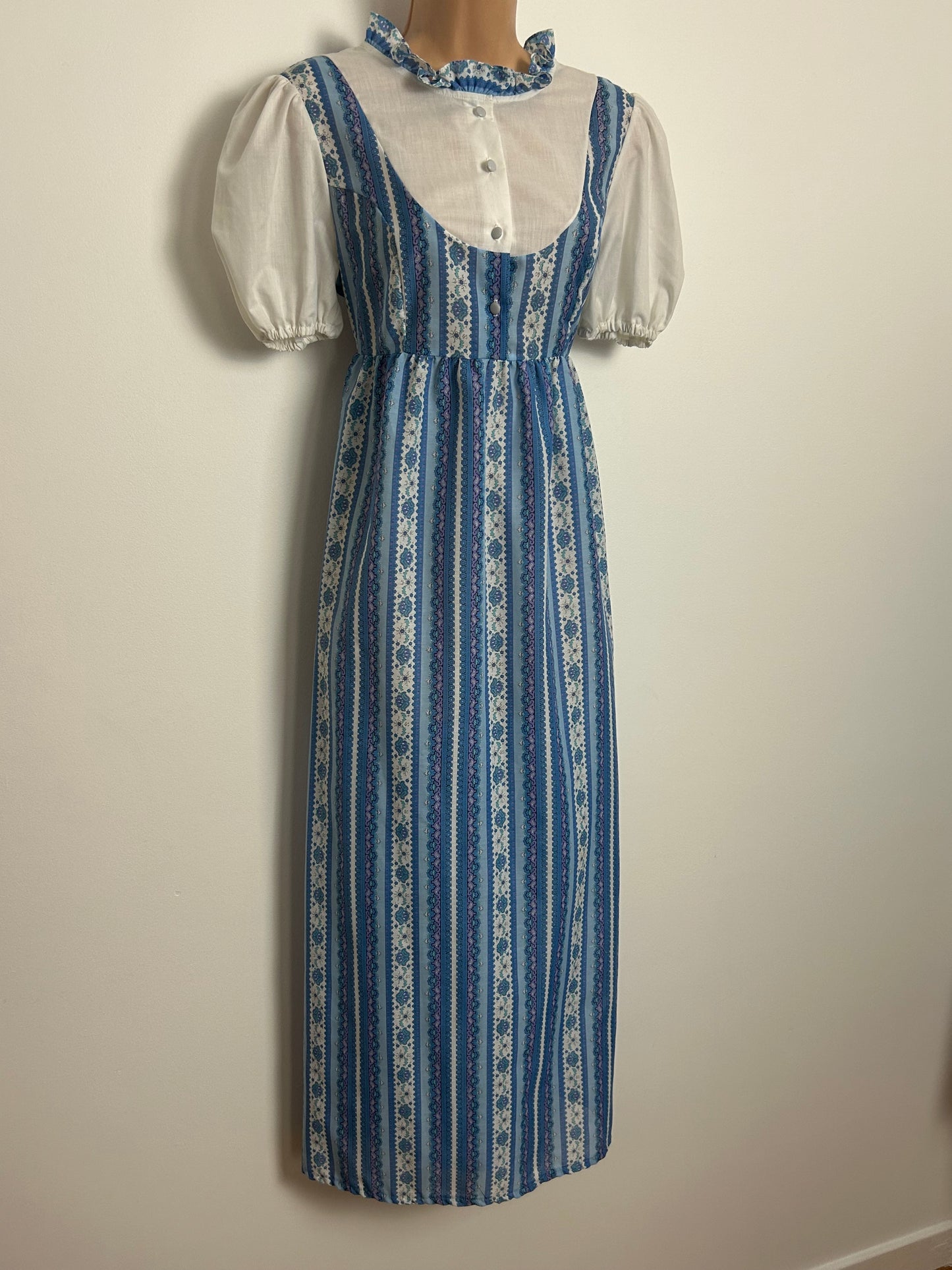 Vintage Early 1980s ST MICHAEL Size 14 Pale Pink Lace Trim Full Length Nylon Negligee Nightdress
