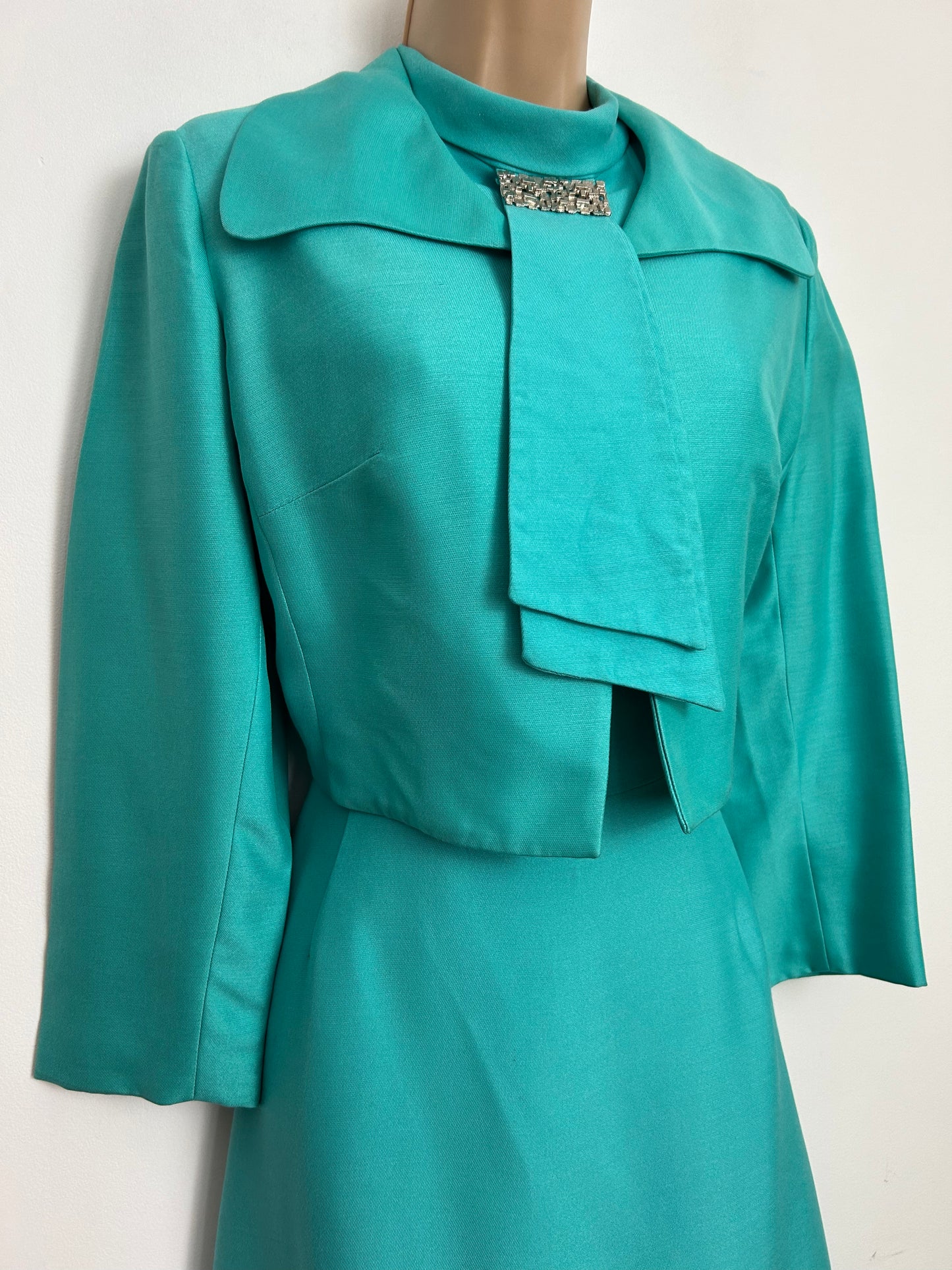 Vintage 1960s PETER BARRON UK Size 10 Turquoise Two Piece Mod Dress Suit