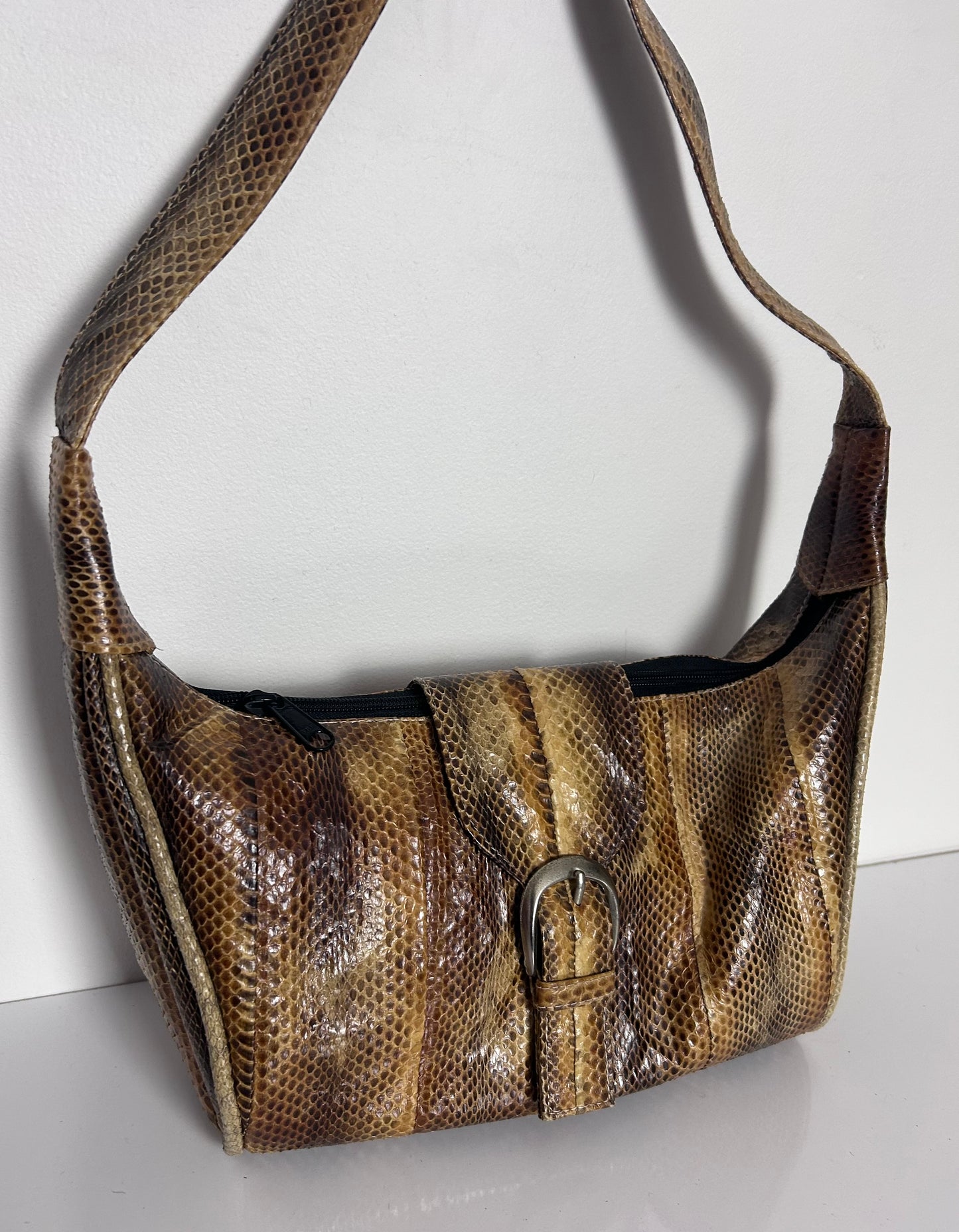 Vintage 1990s Real Reptile Snake Skin Bucket Style Handbag