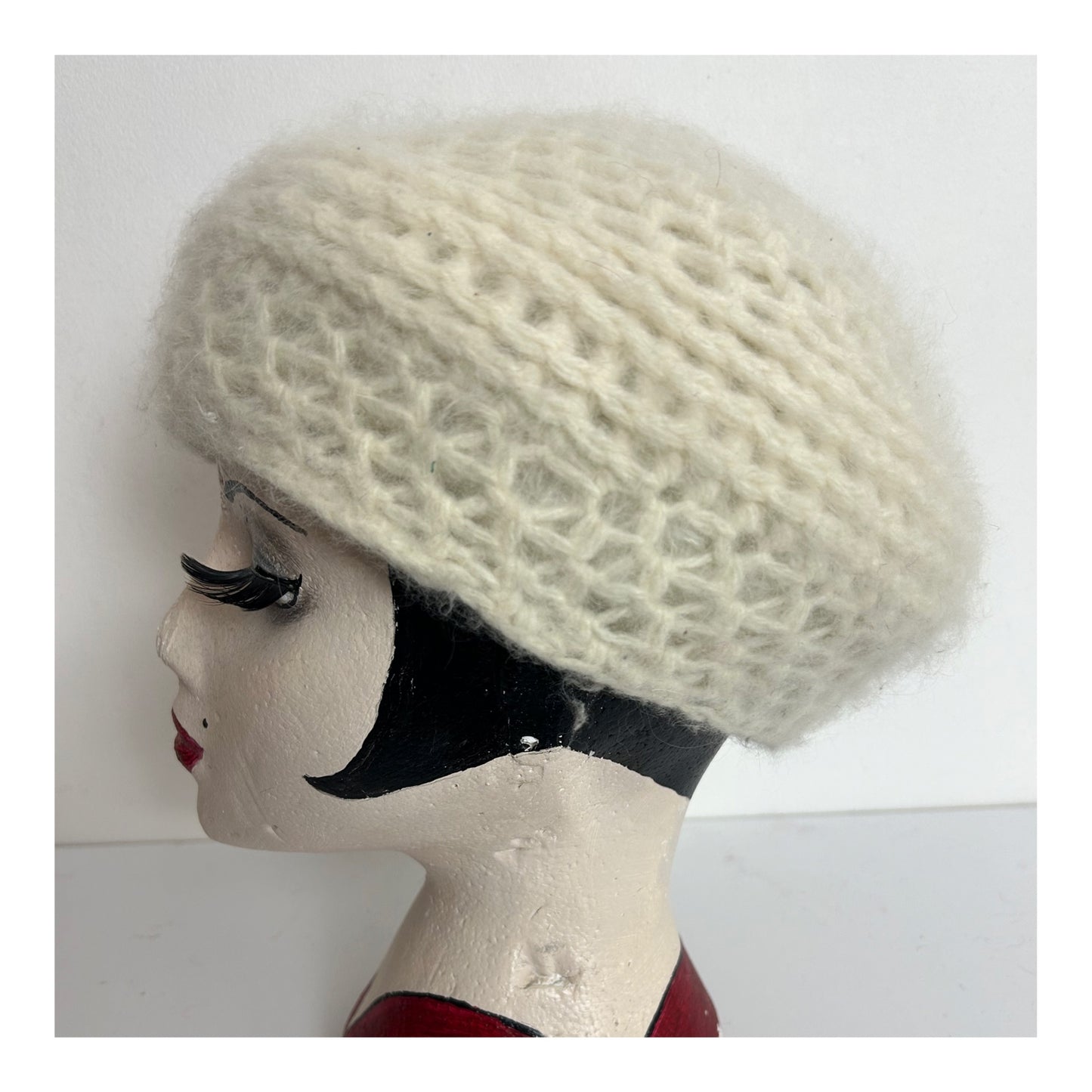 Vintage Winter White Angora & Wool Mix Reversible Beret/Beanie Style Hat
