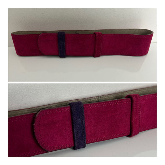 Vintage 1980s BIJOU BRIGITTE Fuchsia Pink Real Suede Wide Belt Up To 30"