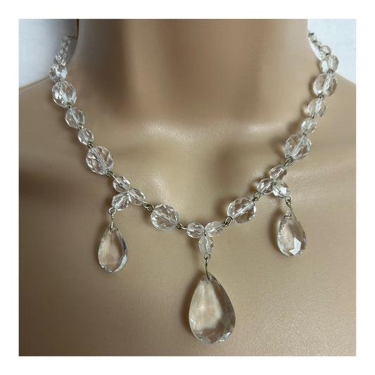 Vintage Pretty Clear Glass Droplet Bead Necklace