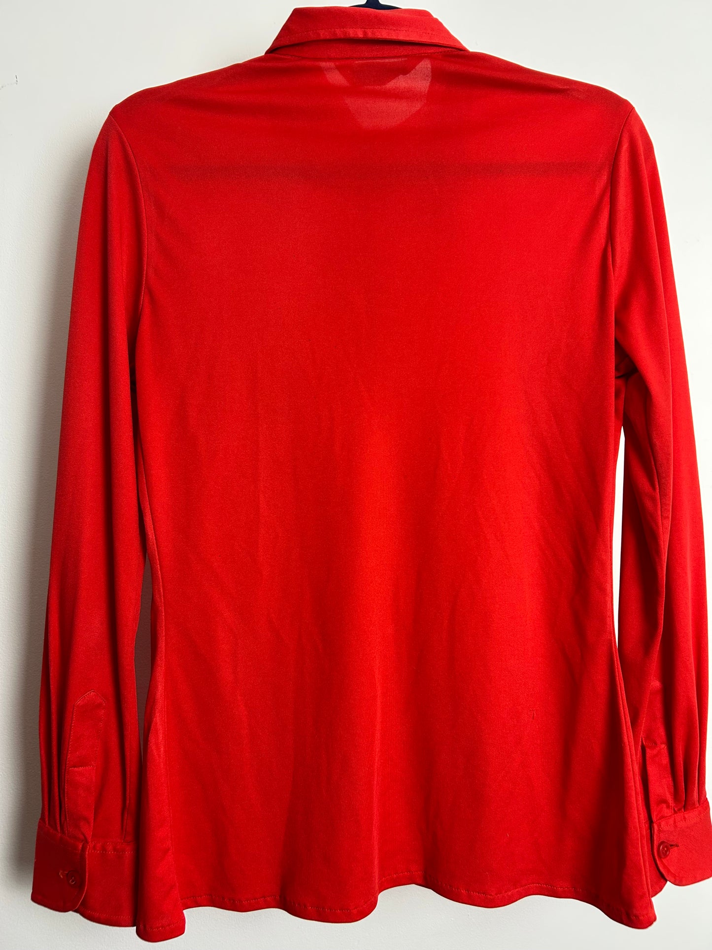 Vintage 1970s RIVOLETTE PARIS Size 12 Red Dagger Collar Long Sleeve Shirt