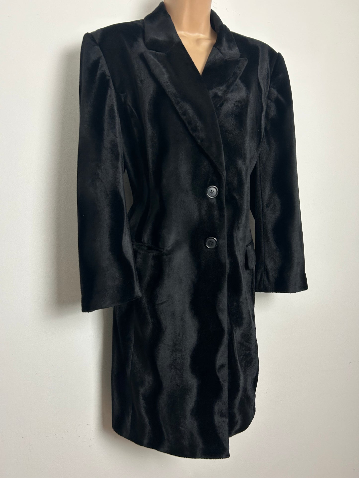 Vintage 1980s Size 12-14 Black Velvet Wavy Pattern Long Sleeve Blazer Style Jacket