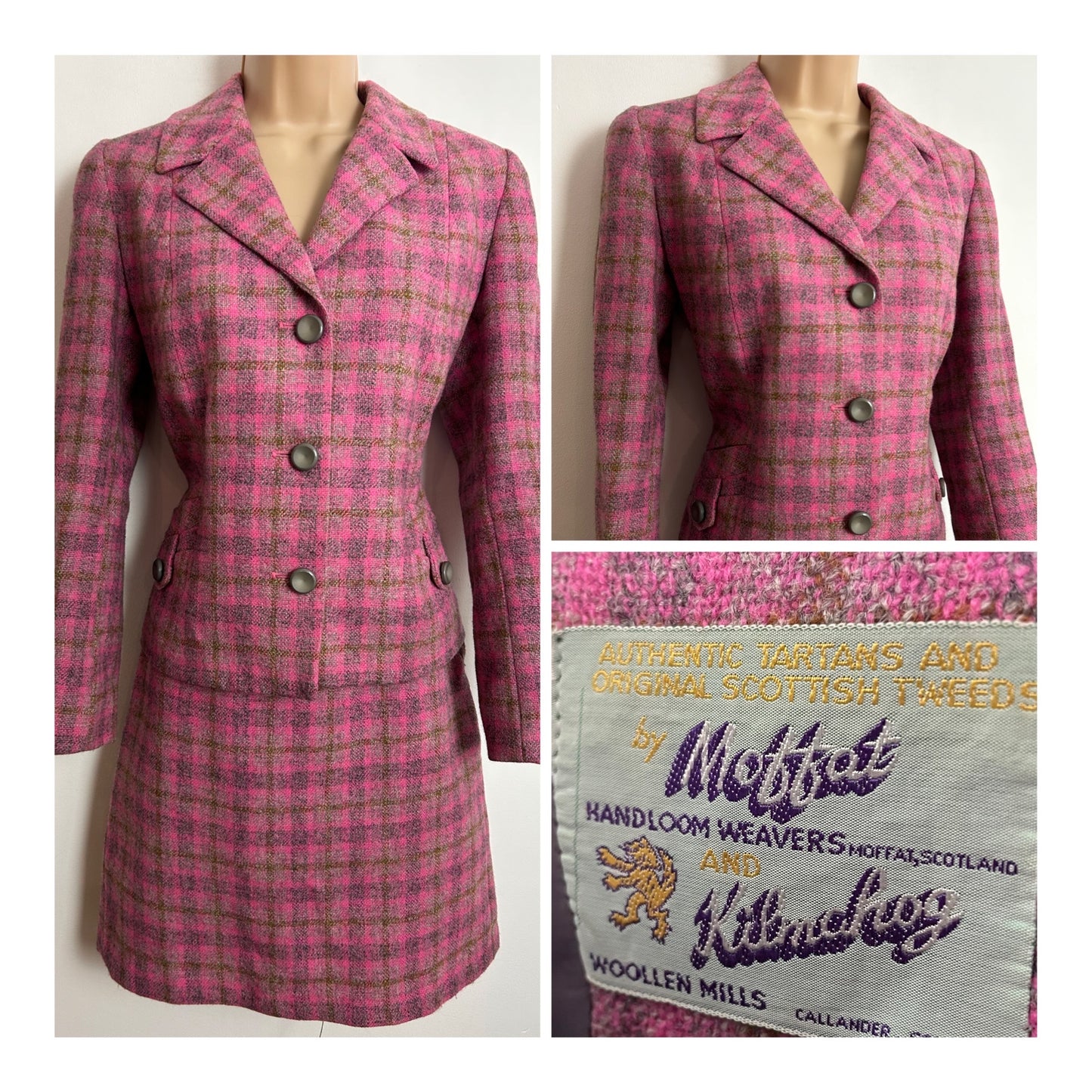 Vintage 1960s MOFFAT AND KILMAHOG Size 6 100% Pure New Wool Handlooom Weavers Authentic Tweed Skirt Suit