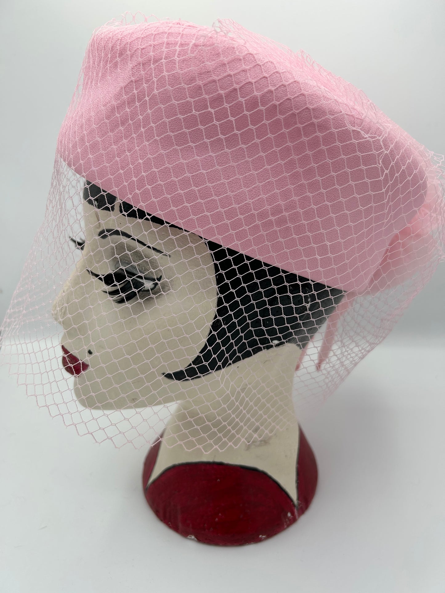 Vintage KANGOL Designs Pink Net Covered Pill Box Hat