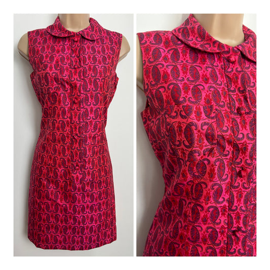 Vintage 1960s Size 8 Pink Tones Paisley Print Thai Silk Mini Mod Shift Dress