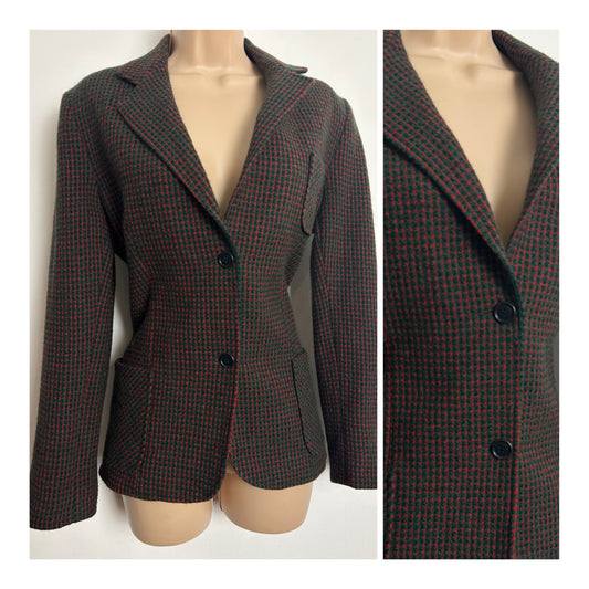 Vintage Late 70s/Early 80s YOUNG TRADITIONS Size 10-12 Dark Green & Red Tweed Check Wool Mix Blazer