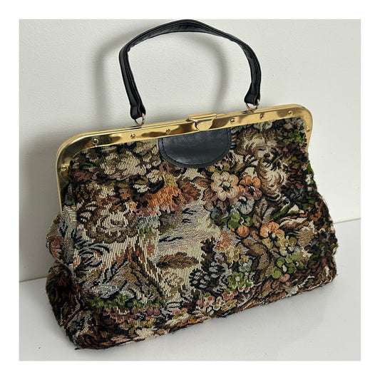 Vintage 1970s Gorgeous Large Tapestry Carpet Style Handbag