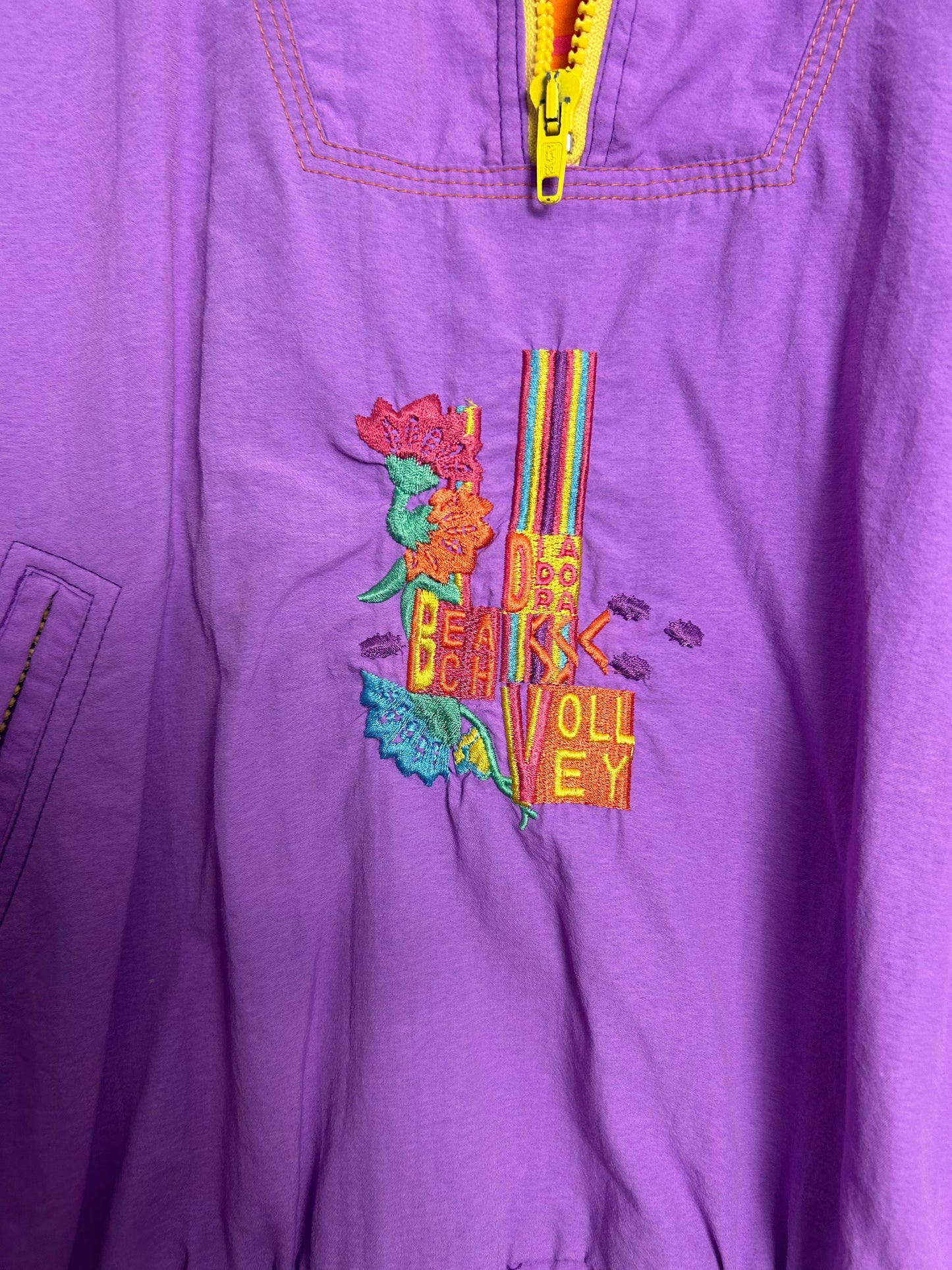 Vintage 1980s DIADORA Size S Lilac & Orange "BEACH VOLLEY" Windbreaker Shell Top