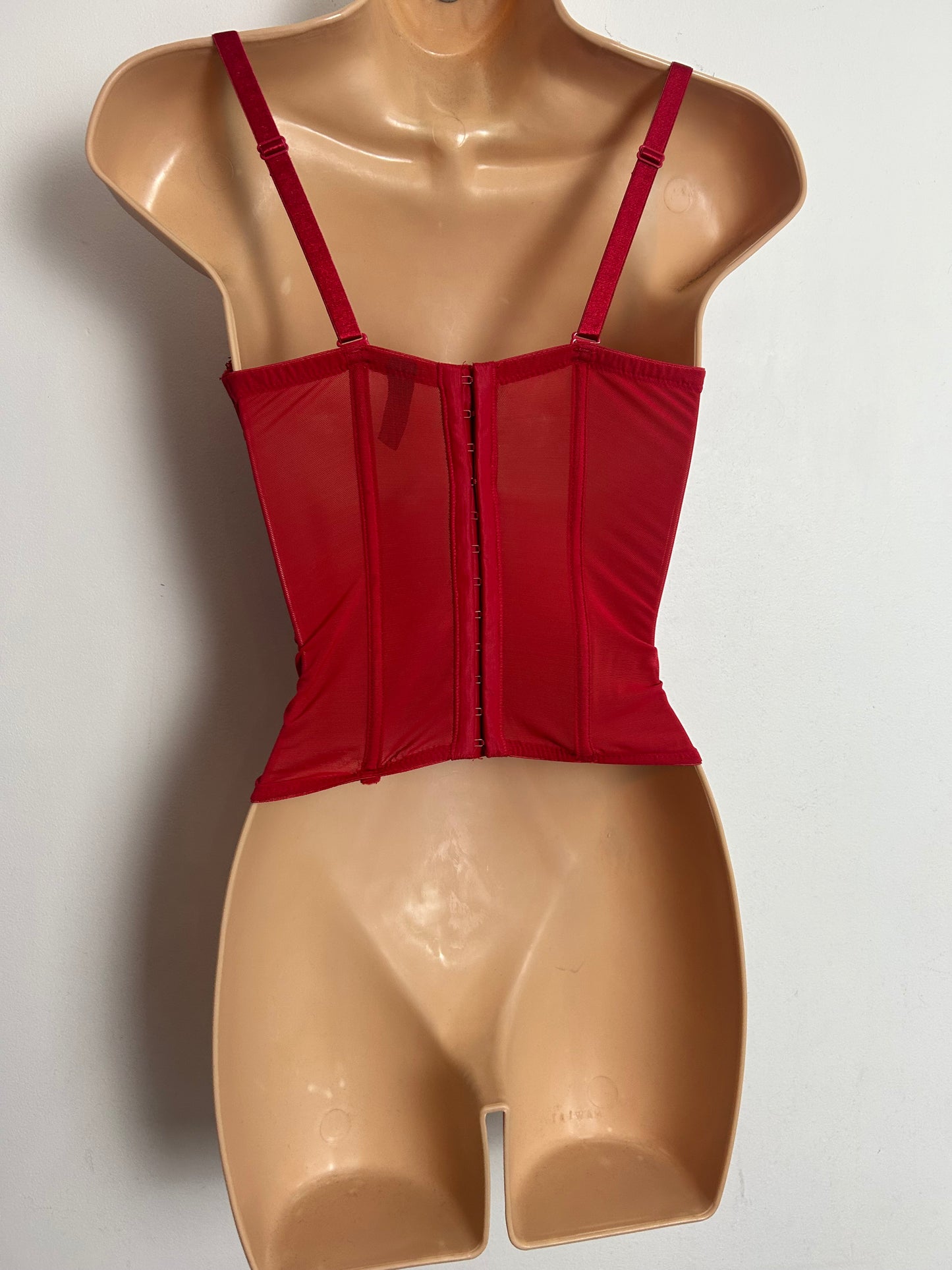 Ann Summers Size 34D Red Lace Ribbon Bustier Tie Boned Corset With Detachable Straps