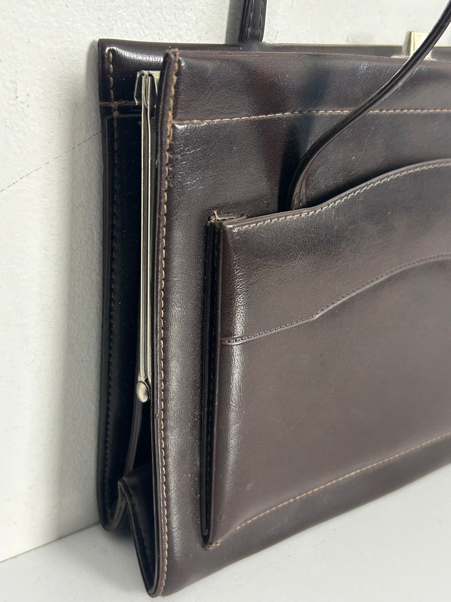 Vintage 1960s Gorgeous Dark Brown Leather Kelly Style Handbag