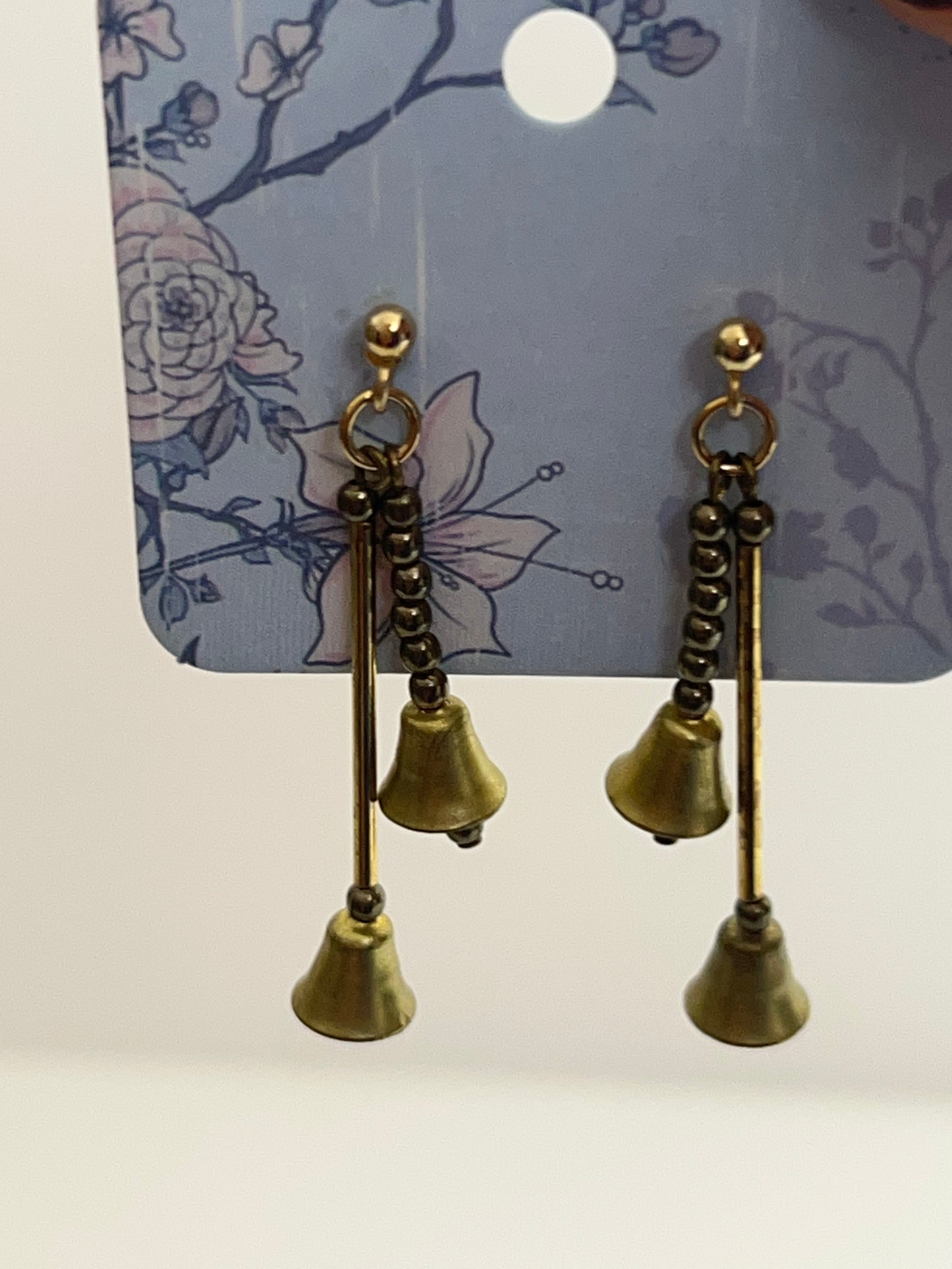 Vintage Gold Tone Double Bell Dangling Earrings