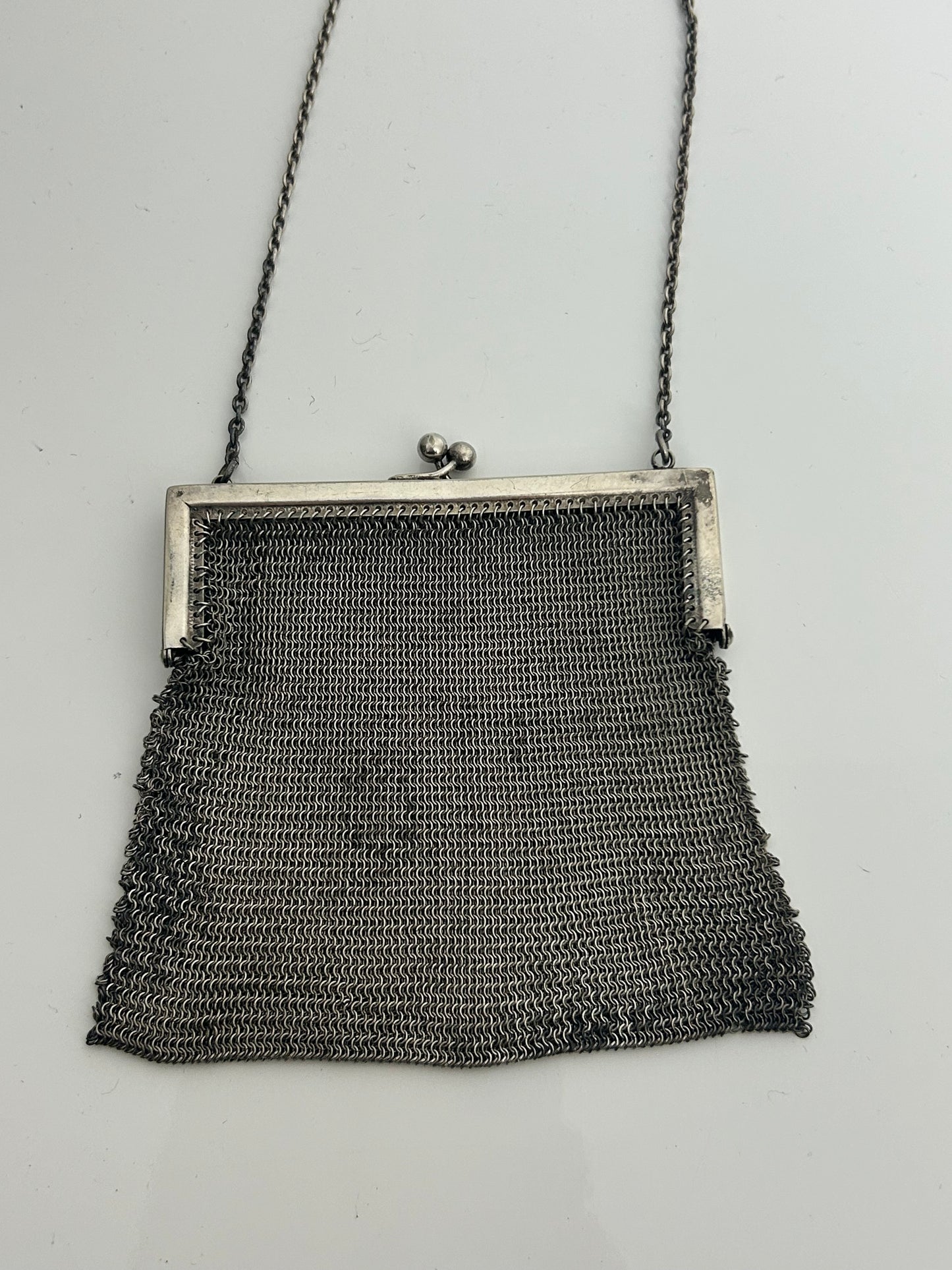 Vintage Antique Silver Mesh Chainmail Small Kiss Lock Fastening Purse