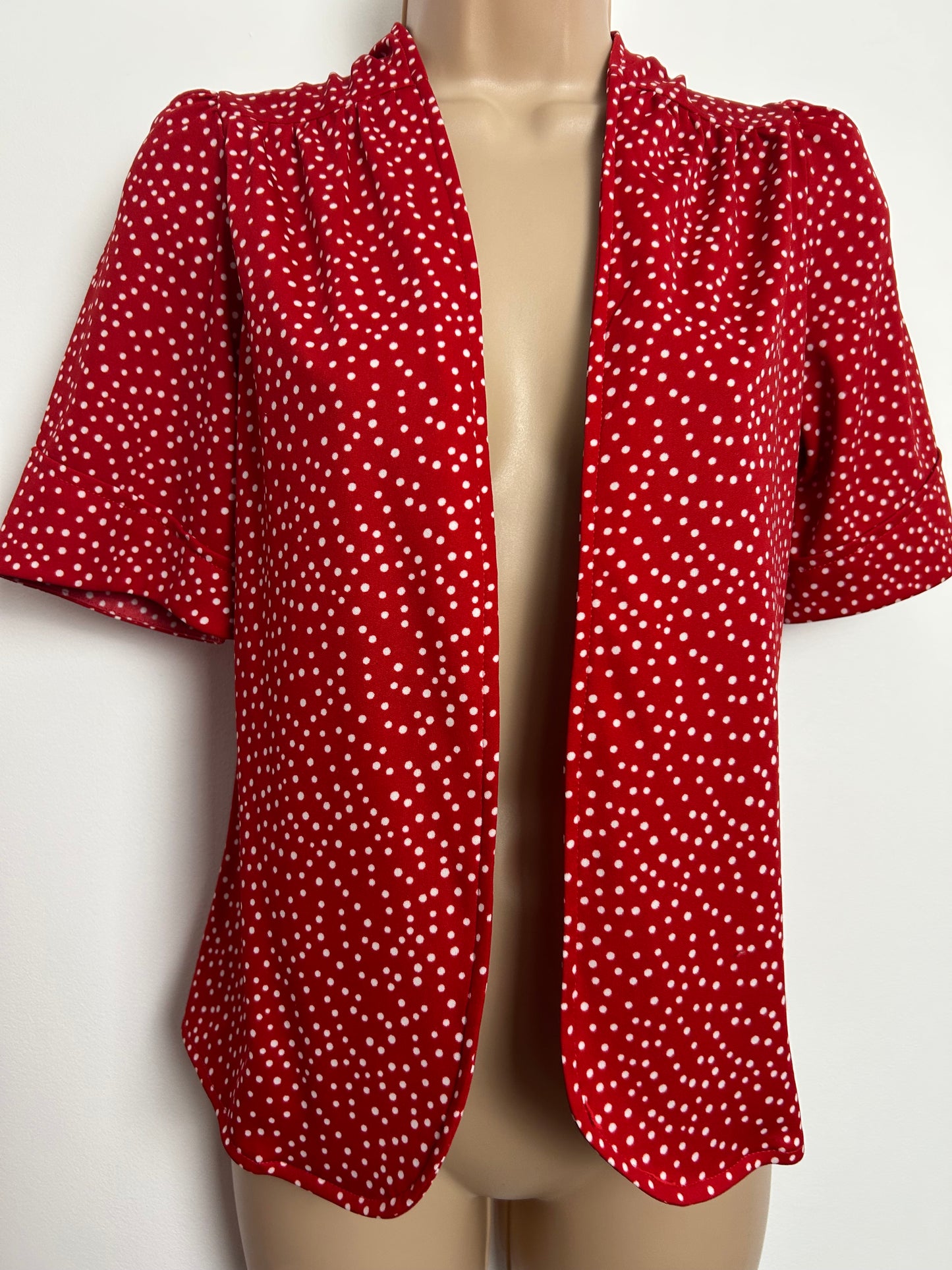 Vintage 1980s Up To Size 12-14 Red & White Polka Dot Open Fronted Cover Up