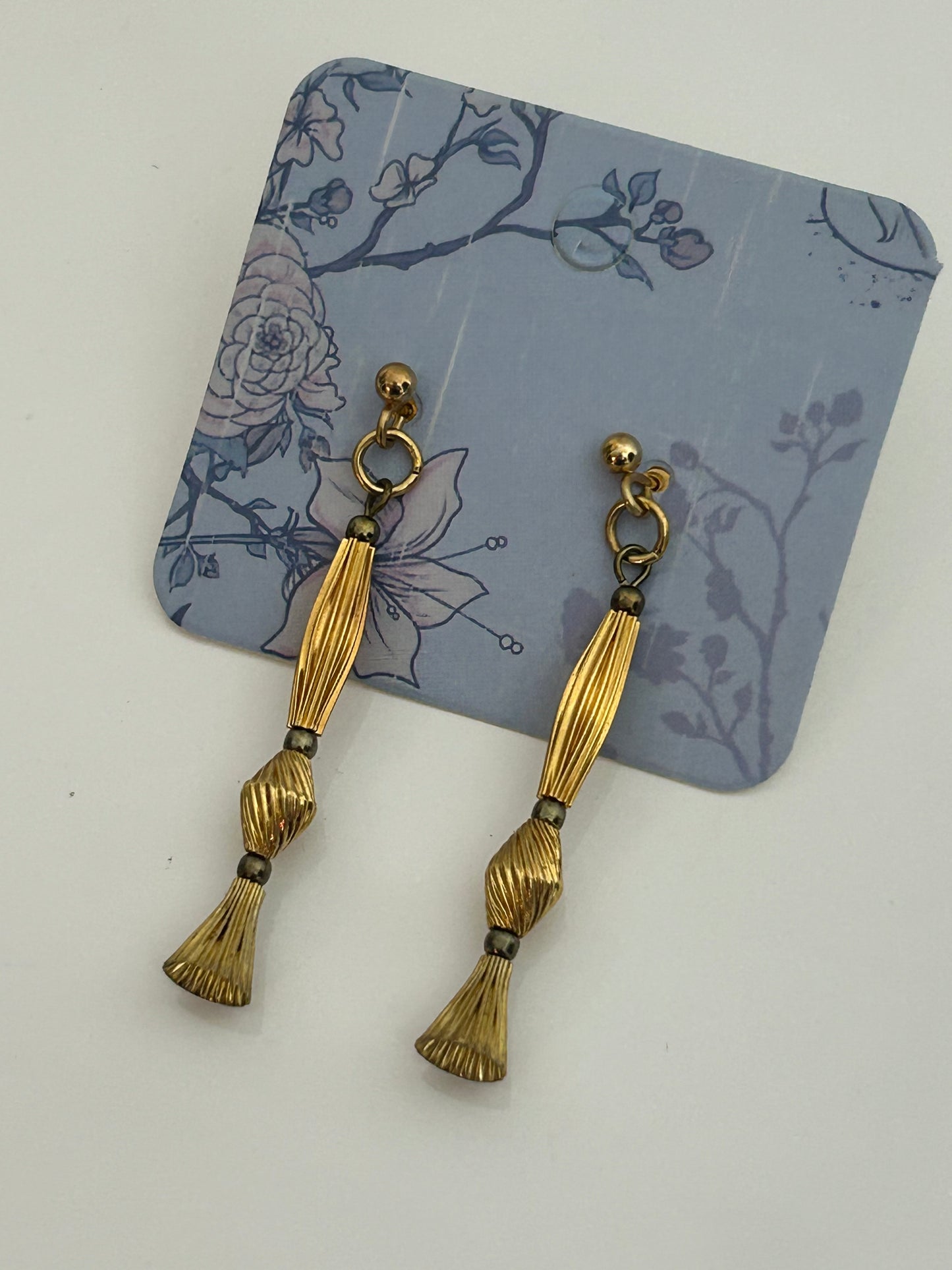 Vintage Brushed Gold Tone Sculptural Drop Earrings