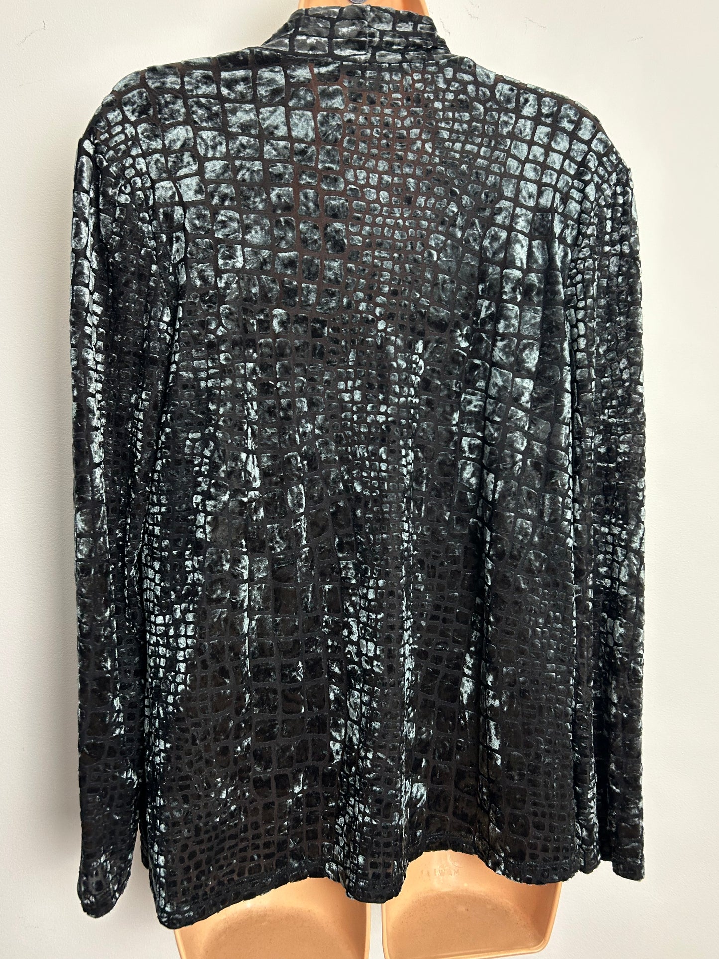 Vintage 1990s KIM & CO Size M (Up To Size 12) Pewter Velour/Velvet Reptile Pattern Open Fronted Cover Up