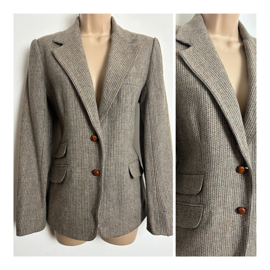 Vintage LONDONDERRY BY PEABODY Size 10-12 Beige Tweed Wool Mix Blazer