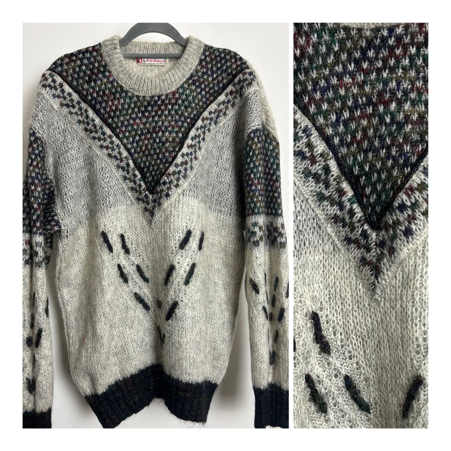 Vintage 1980s Up to Size 14 Grey Tones Mohair Mix Semi Chunky Winter Jumper
