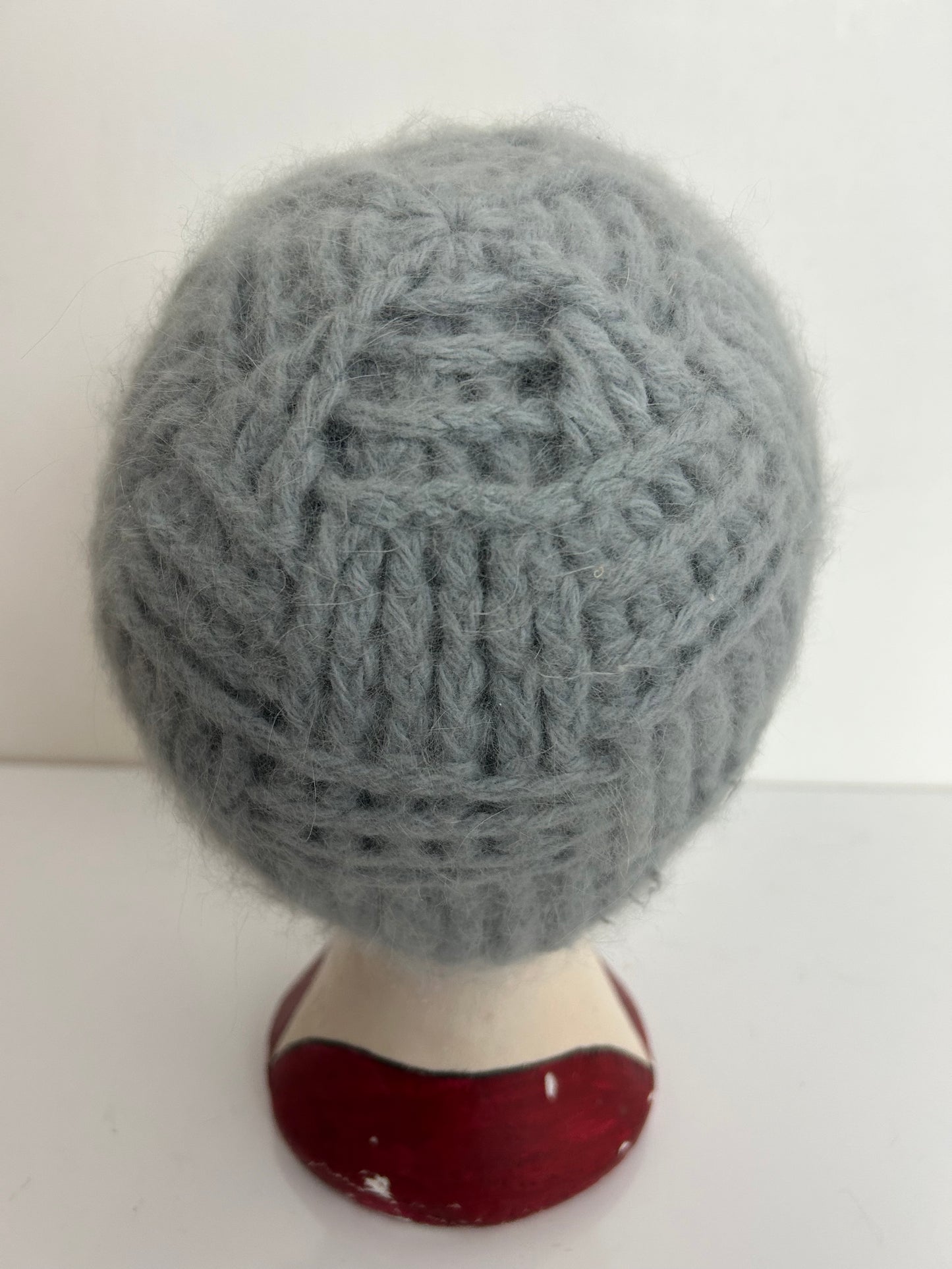 Vintage Grey Wool & Angora Mix Chunky Knit Beanie Or Beret Style Handmade Hat