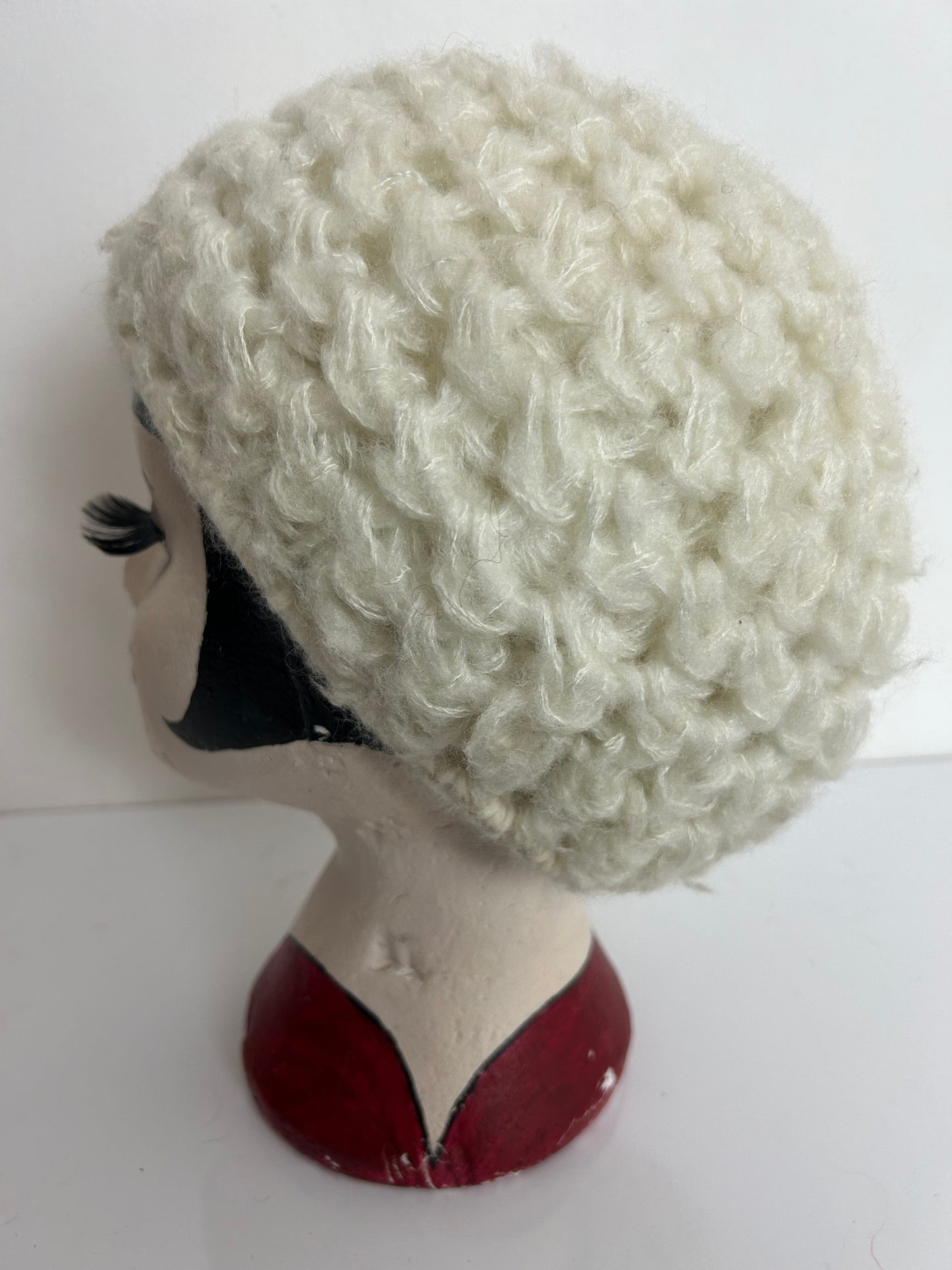 Vintage Winter White Angora & Wool Mix Reversible Beret/Beanie Style Hat