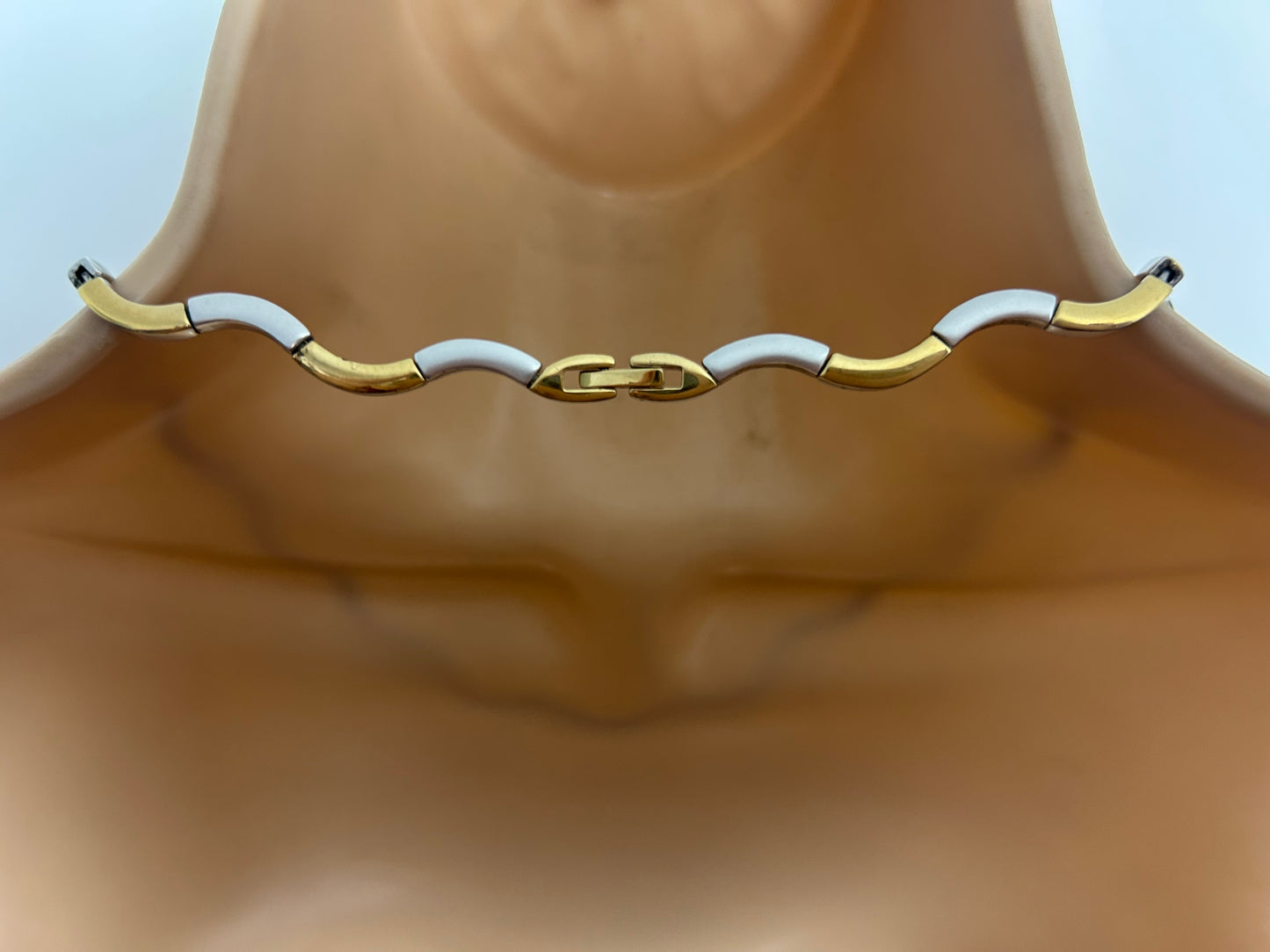 Vintage Silver & Gold Wavy Design Choker Necklace