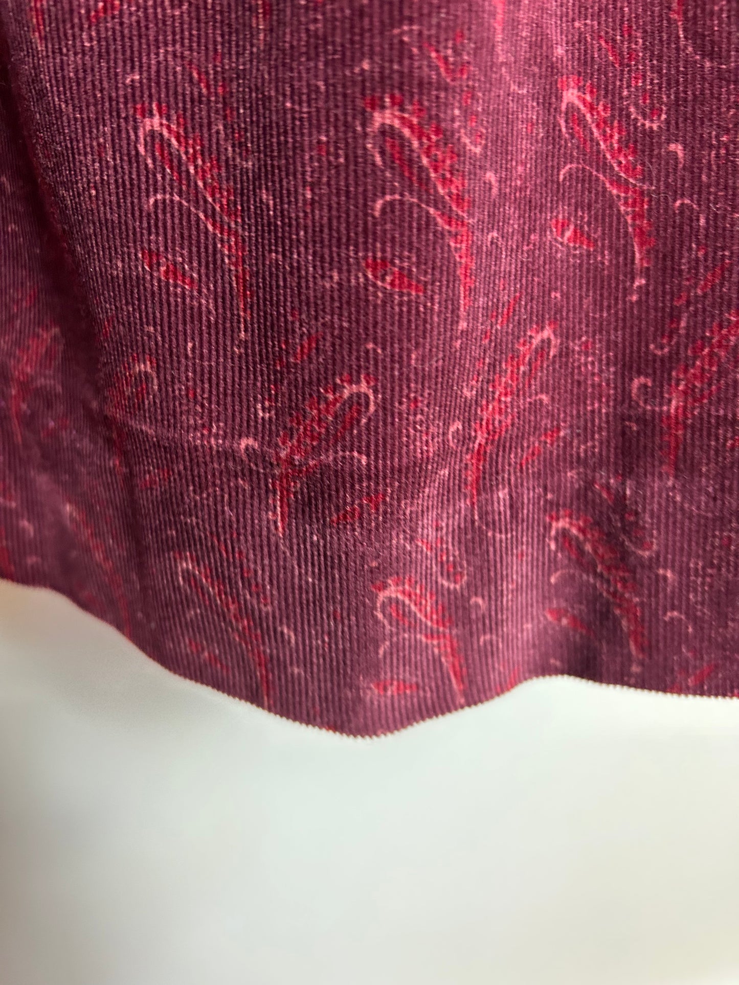 Vintage 1980s Laura Ashley UK Size 10 (12 On Label) Dark Red Floral Print 100% Cotton Needlecord  Midi Dress